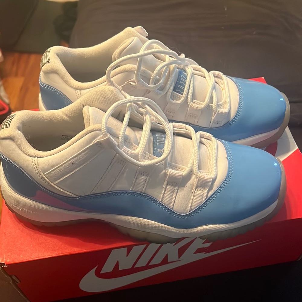 Jordan 11 low blue and white sneakers